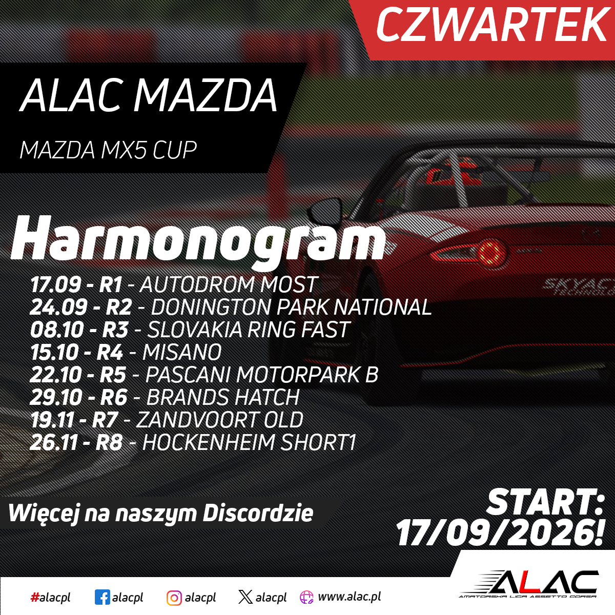 Harmonogram ALAC Mazda MX-5 Cup 2026